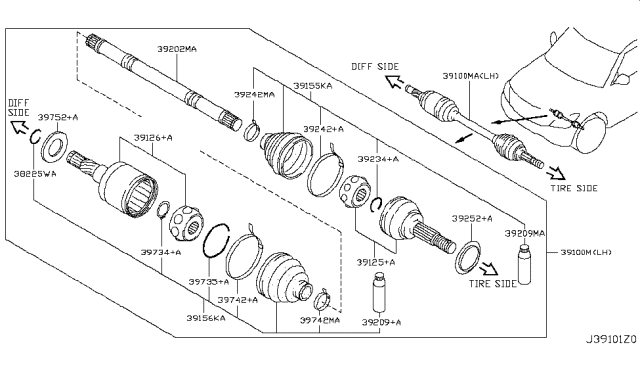 2017 Nissan Armada Shaft-Front Drive,RH Diagram for 39204-1LA0C