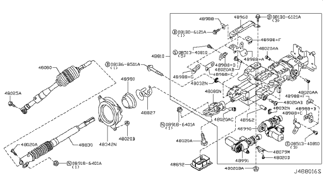 2017 Nissan Armada Joint Assembly-Steering Diagram for 48070-ZG90A