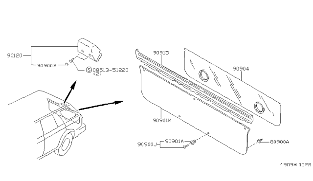 1987 Nissan Maxima FINISHER Assembly Back Door Diagram for 90903-39E01