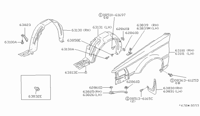 1987 Nissan Maxima Front Fender & Fitting Diagram