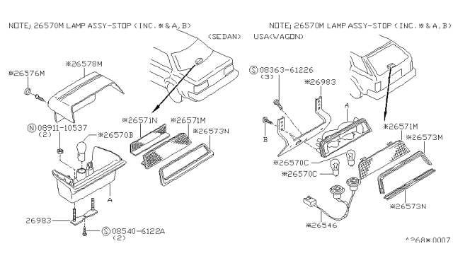 1987 Nissan Maxima Lamp Assembly-Stop Brown Diagram for 26590-29E01