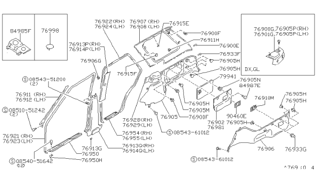 1987 Nissan Maxima Welt-Body Side,Rear LH Diagram for 76924-36E03