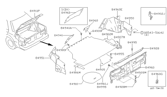 1987 Nissan Maxima FINISHER Trunk Front Diagram for 84925-04E00