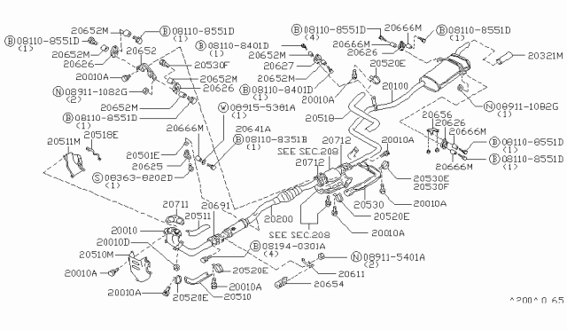 1986 Nissan Maxima Gasket-Exhaust Pipe Diagram for 20711-V5200