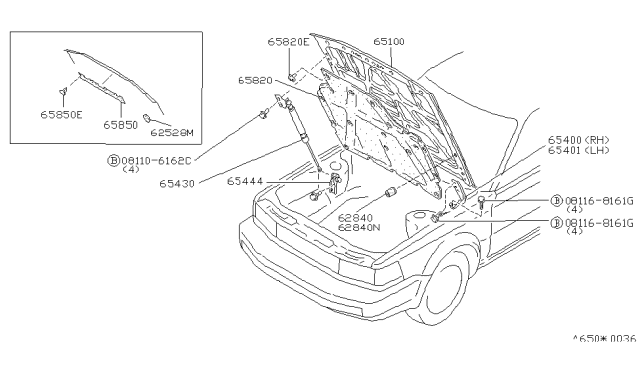 1988 Nissan Maxima Hinge Assembly-Hood LH Diagram for 65401-38E00