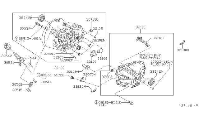 1986 Nissan Maxima Transmission Case & Clutch Release Diagram 2