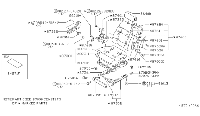 1988 Nissan Maxima Back Assembly Seat RH Gray Diagram for 87600-42E00
