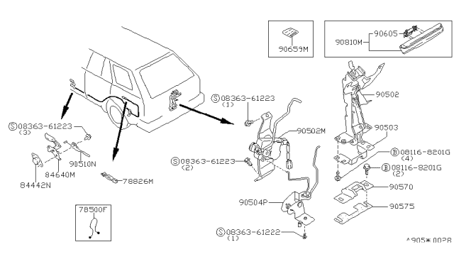 1986 Nissan Maxima Back Door Lock & Handle Diagram