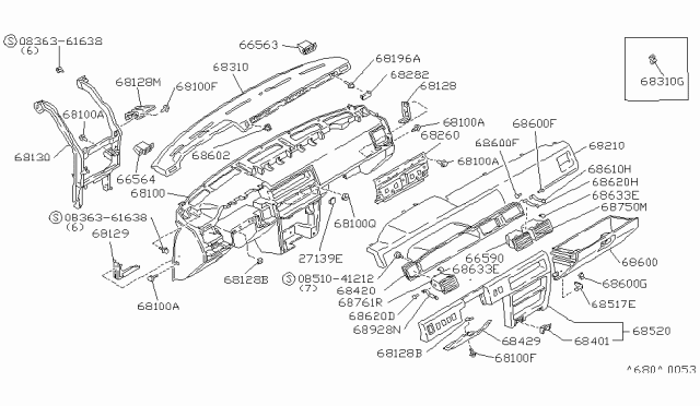 1985 Nissan Maxima Instrument Panel,Pad & Cluster Lid Diagram