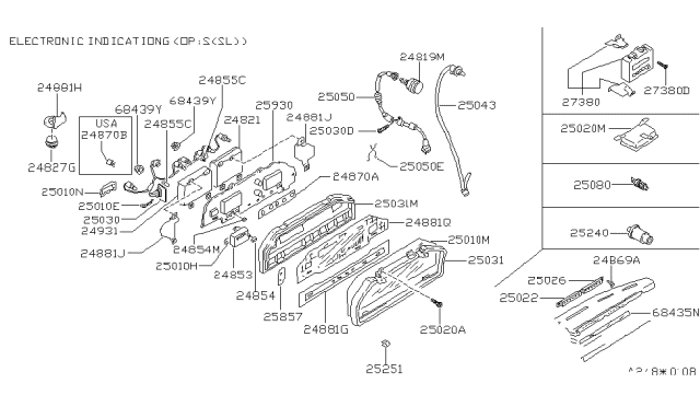 1986 Nissan Maxima Combination Meter Housing Lower Diagram for 25032-15E00