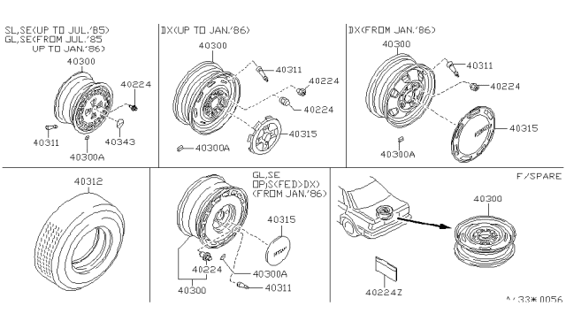 1986 Nissan Maxima Wheel Assembly Road Diagram for 40300-38E28