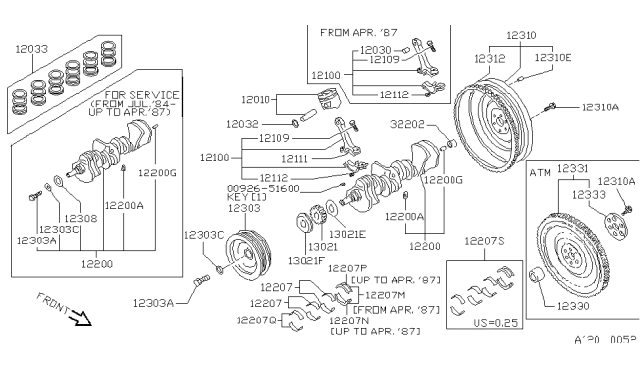 1988 Nissan Maxima Piston,Crankshaft & Flywheel Diagram