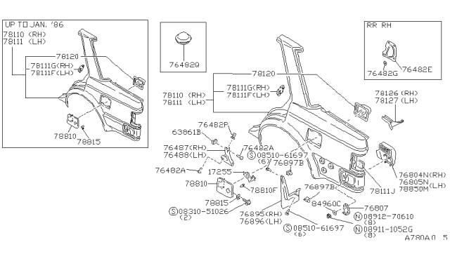1987 Nissan Maxima Rear Fender & Fitting Diagram 1