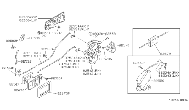 1987 Nissan Maxima Rear Door Outside Handle Assembly Left Diagram for 82605-38E09