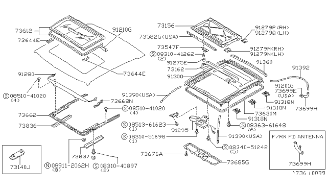 1986 Nissan Maxima Sun Roof Parts Diagram 2