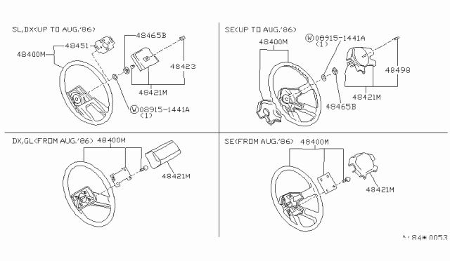 1985 Nissan Maxima Steering Wheel Assembly W/O Pad Diagram for 48430-02E11