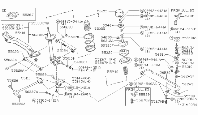 1986 Nissan Maxima Strut Mounting Insulator Assembly Diagram for 55320-D5011