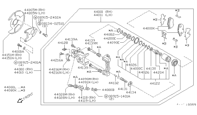 1988 Nissan Maxima CALIPER Assembly RH Rear Diagram for 44001-D3502
