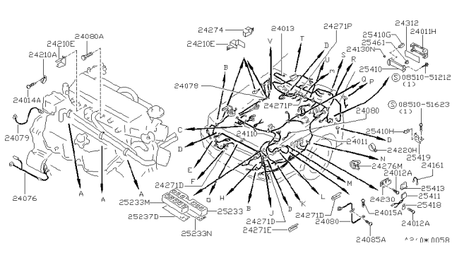 1986 Nissan Maxima Harness Engine Sub Diagram for 24078-16E00