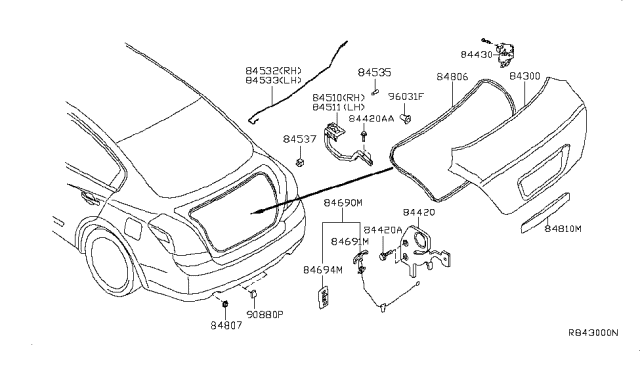 2011 Nissan Altima Striker Assy-Trunk Lid Lock Diagram for 84621-JA00A