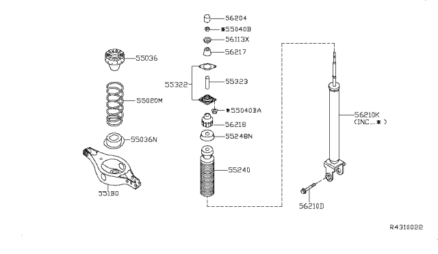 2010 Nissan Altima Bracket Assembly-Shock ABSORBER Mounting Diagram for 55322-ZX00A