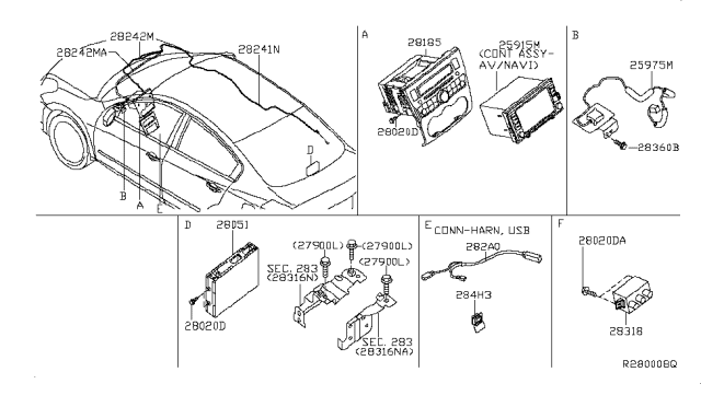 2010 Nissan Altima Feeder - Antenna Diagram for 28243-ZX80A